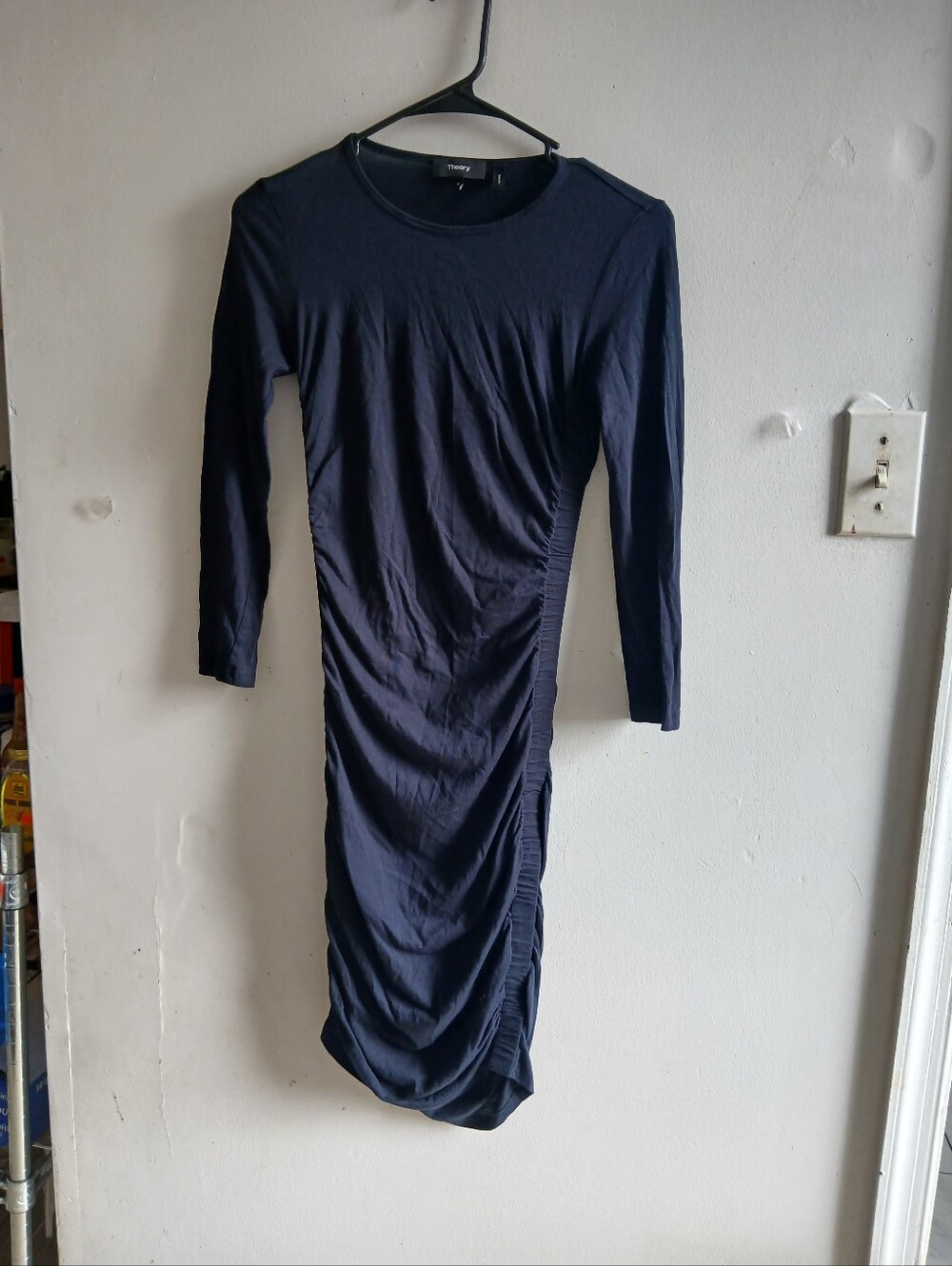 Theory Navy Long-Sleeve Ruched Side Dress